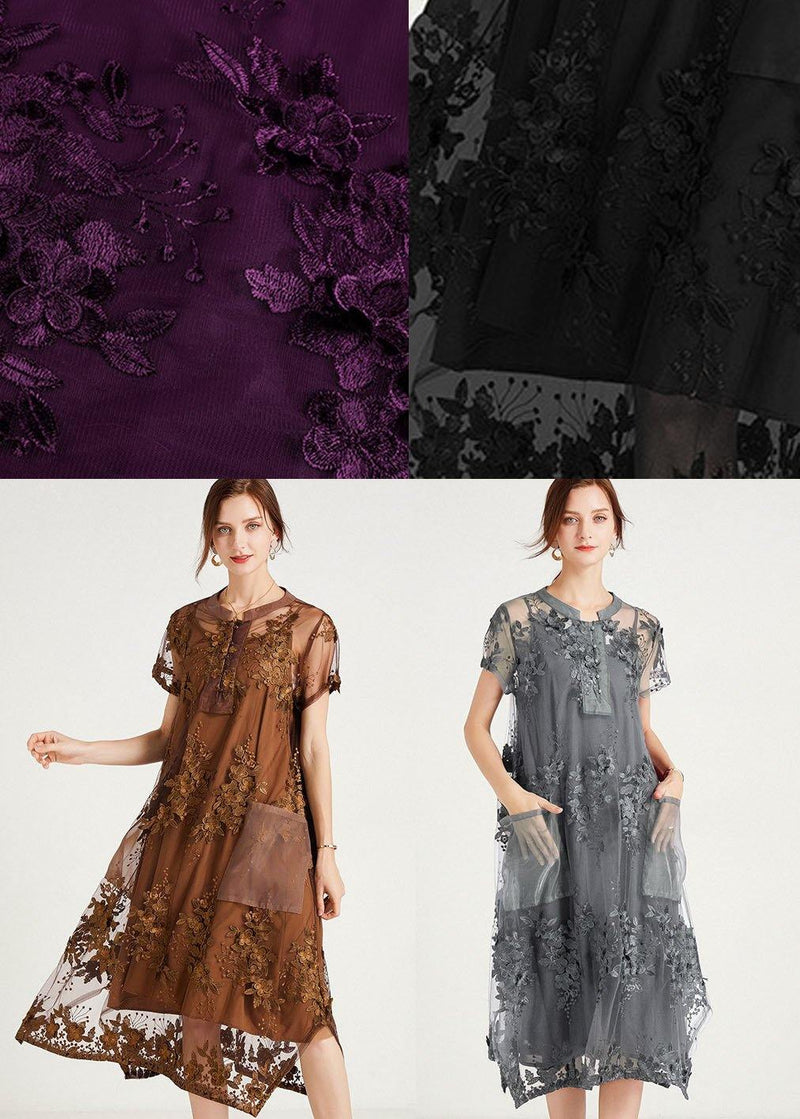 Purple O-neck a Line Summer Short Sleeve Two Pieces Set