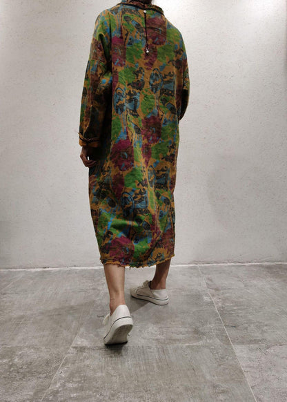 Handmade Green U Neck Patchwork Maxi Dresses Spring Dress