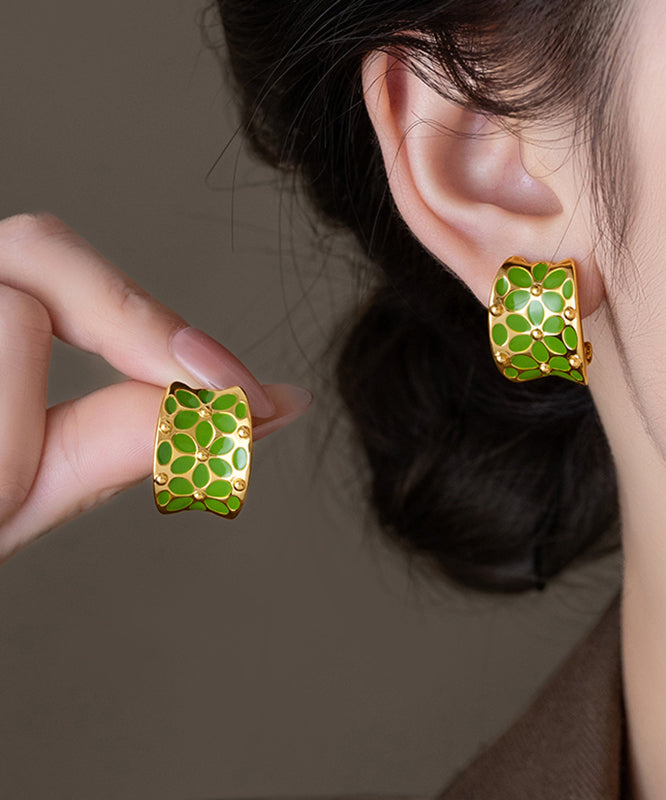 Stylish Green Copper C-shaped Hoop Earrings