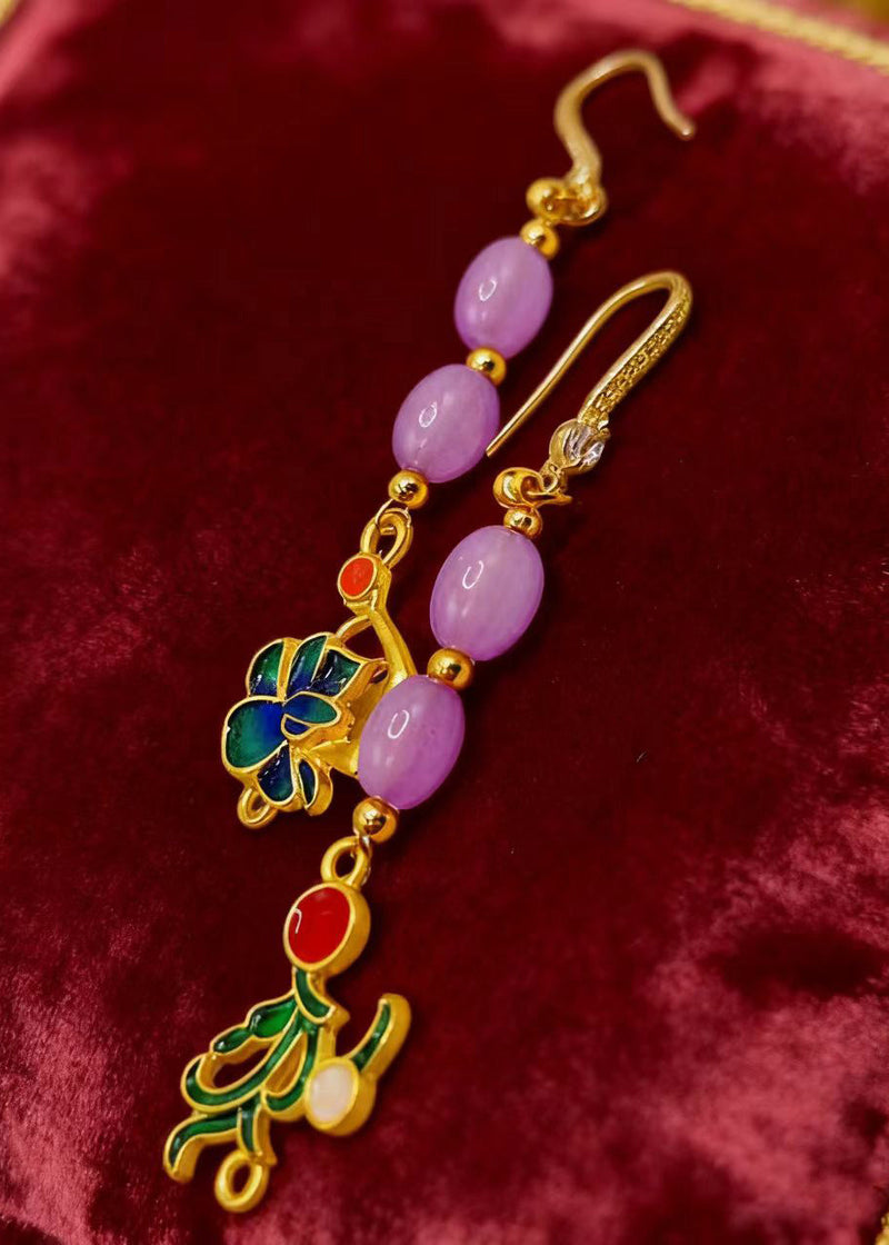 Stylish Pink Crystal Tasseled Style Drop Earrings