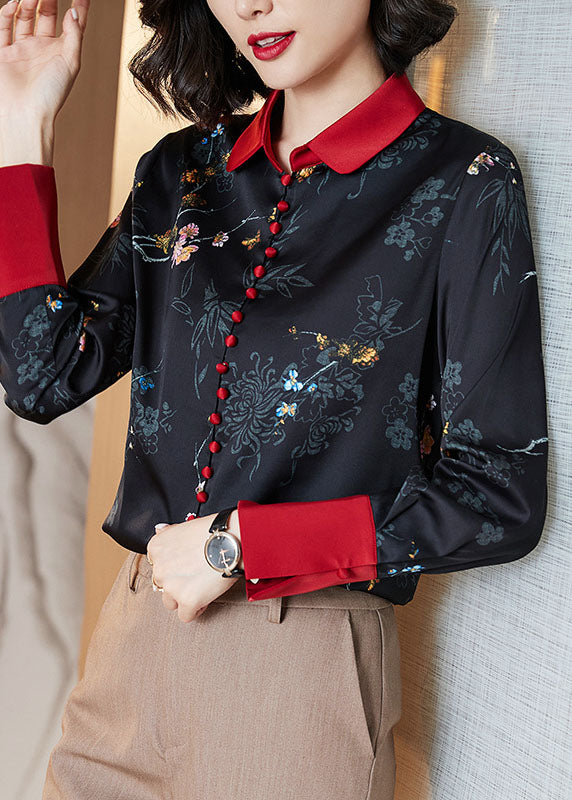 Diy Black Button Print Patchwork Fall Long Sleeve Top