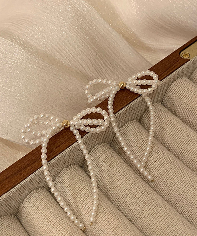 White Alloy Pearl Butterfly Tassel Drop Earrings