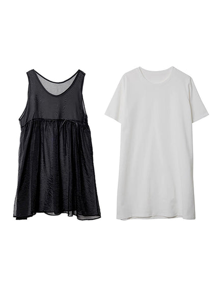 Patchwork Tulle Mid Dress and Top Two Piece Set Summer