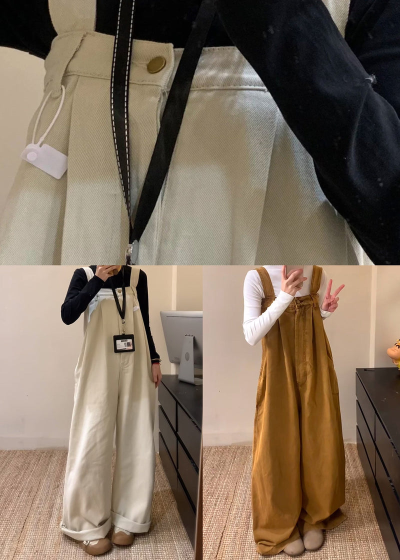 New Brown Button Denim Jumpsuits Sleeveless
