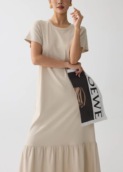 Apricot O-neck Patchwork Cotton Holiday Dress Summer