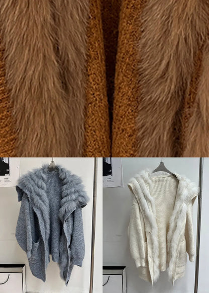 Art Blue Button Pockets Cozy Patchwork Knit Coats