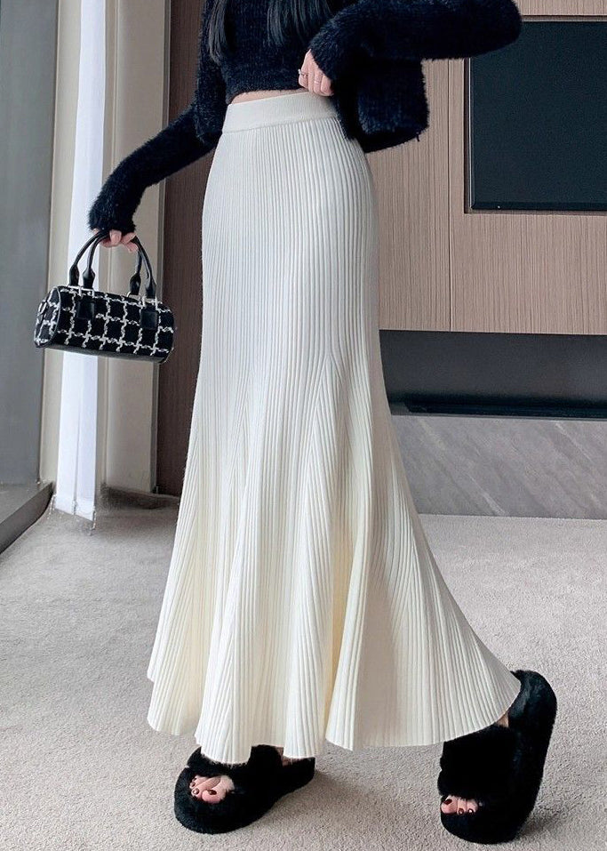 White High Waist Patchwork Knit Maxi Skirt
