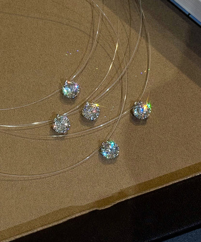Brief Silk Alloy Zircon Fishing Line Pendant Necklace