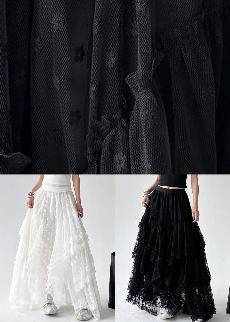 Stylish White Ruffled Elastic Waist Tulle Skirts Summer