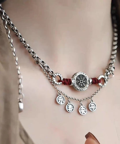 Silk Sterling Silver Peace and Joy Lariat Necklace