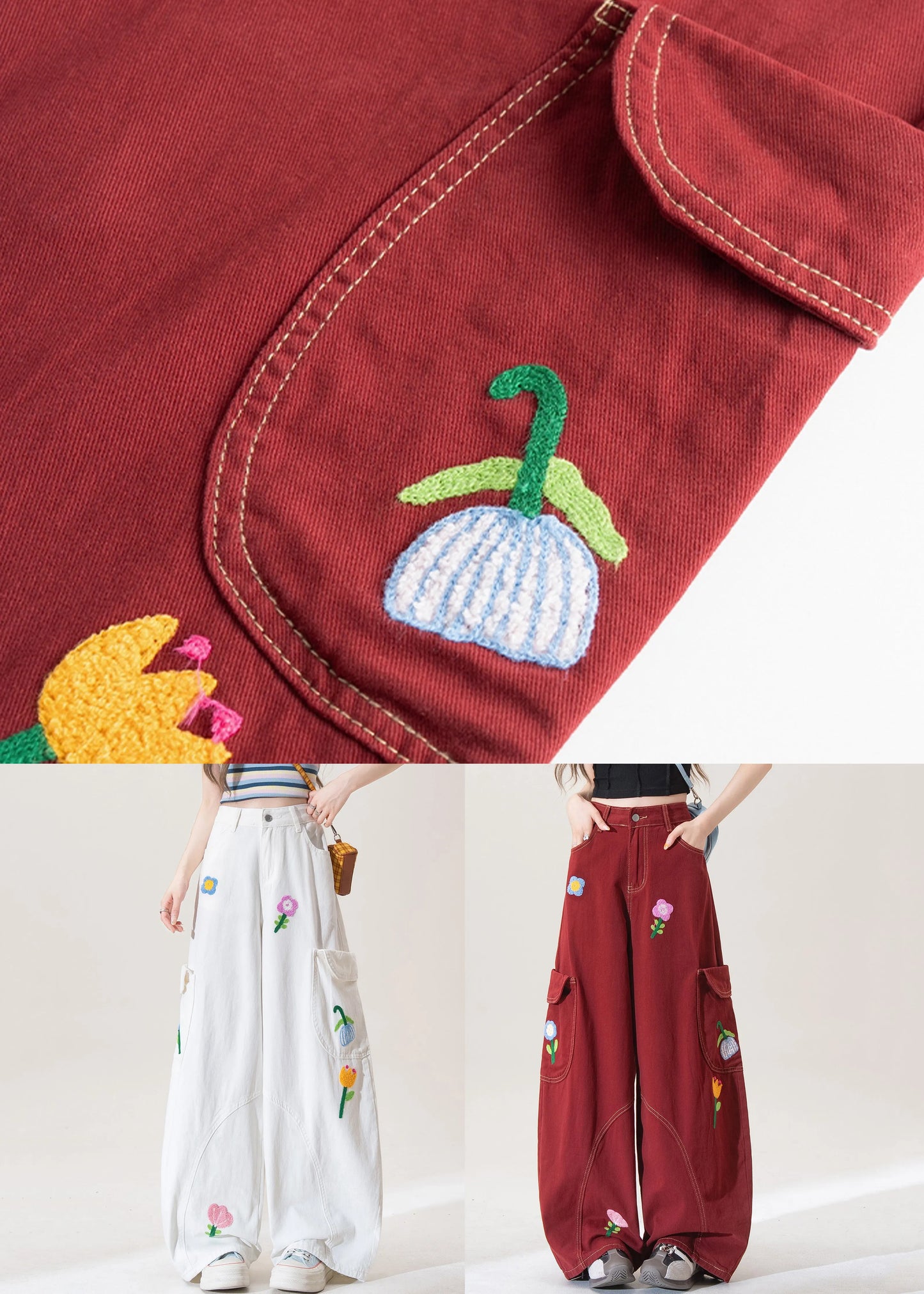 White Button Pockets High Waist Denim Pants