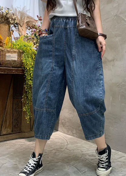 Diy Blue Pockets Denim Pants Spring
