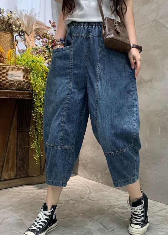 Diy Blue Pockets Denim Pants Spring