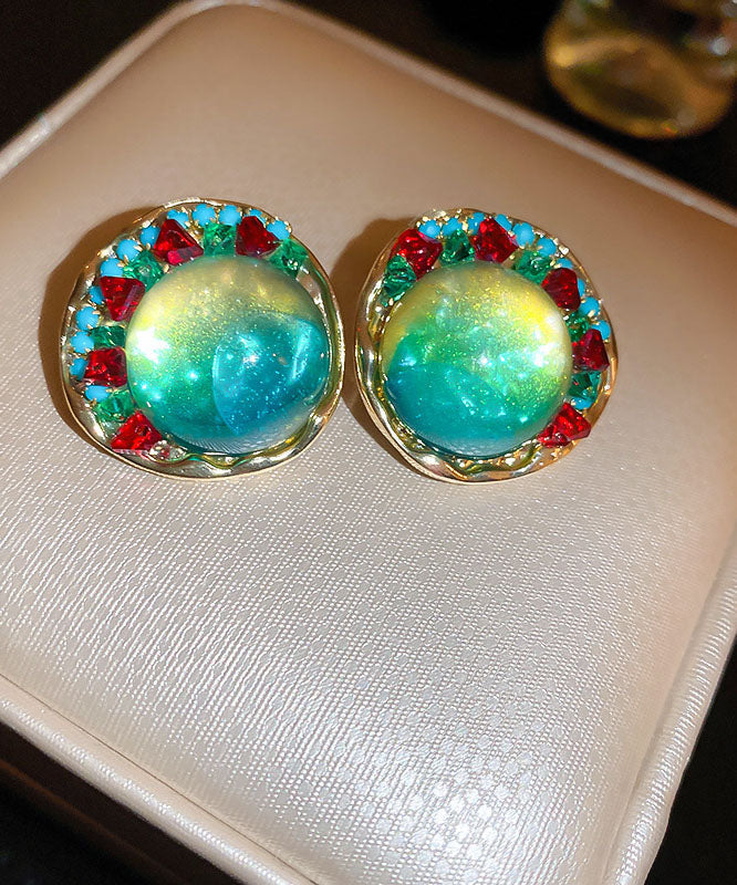 Rainbow Alloy Zircon Coloured Glaze Round Stud Earrings
