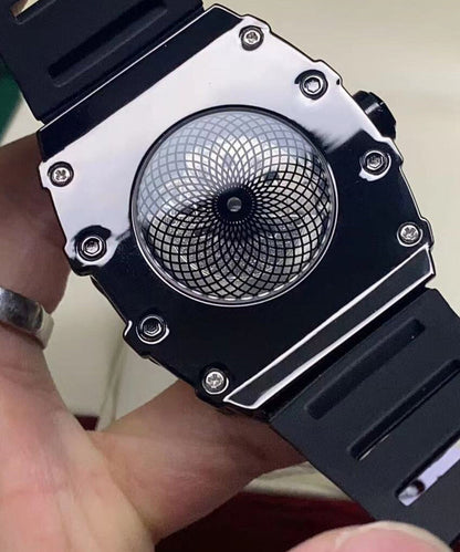 Stylish Black Alloy Hollow Out Fully Automatic Mechanical Waterproof Watch