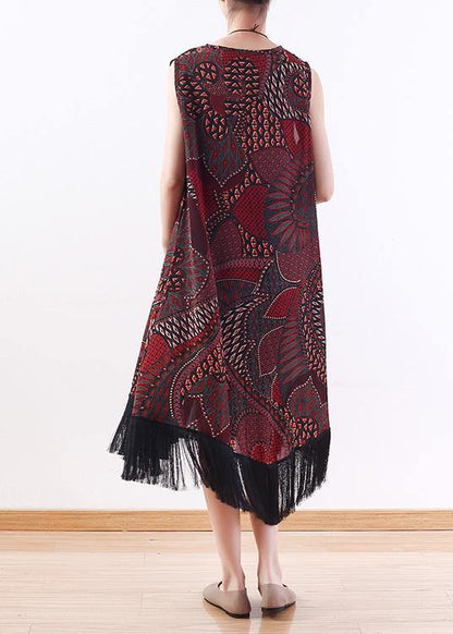 Unique Chocolate Print Chiffon V Neck Party Dress
