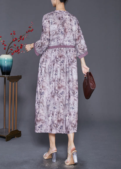 Cinched Tie Dye Cotton Long Dresses Bracelet Sleeve