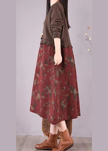 Chocolate Patchwork Print Clothes O Neck Loose Spring Dress