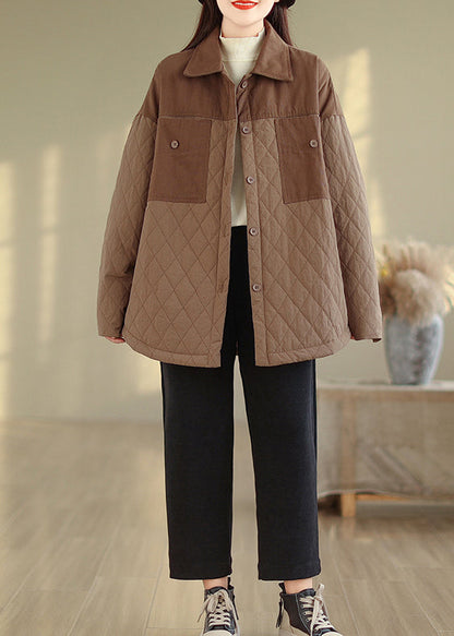 Coffee Oversized Patchwork Fine Cotton Filled Jacket Winter