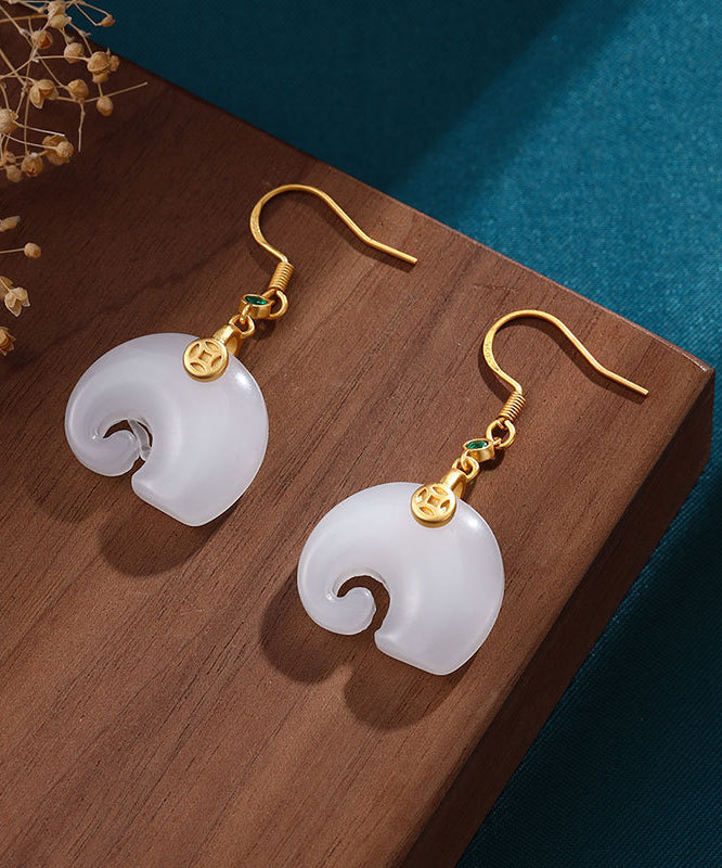 Diy White Gold Plated Jade Drop Earrings