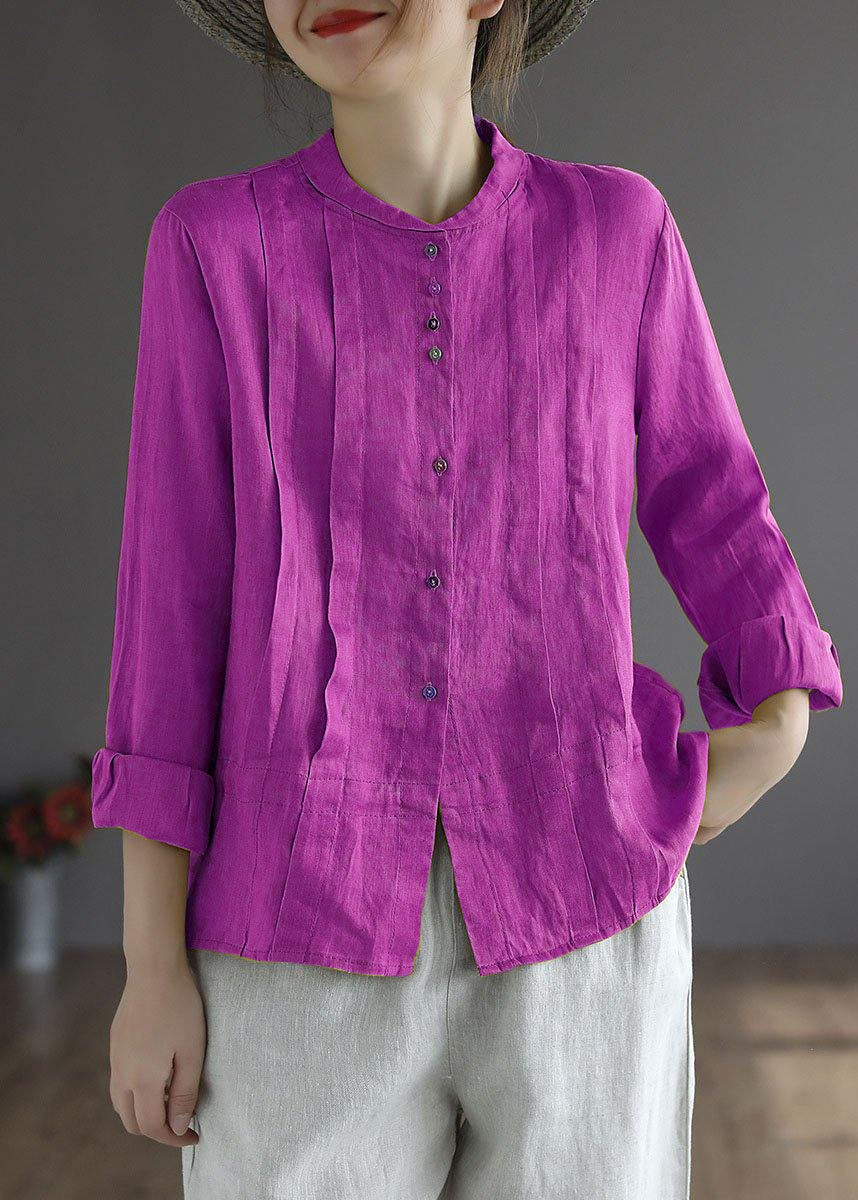 White Flower Button Fall Top Long Sleeve Linen