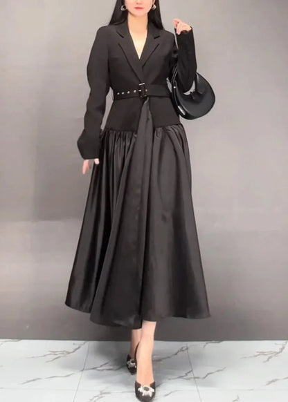 Khaki Notched Patchwork Sashes Long Trench Coats Fall