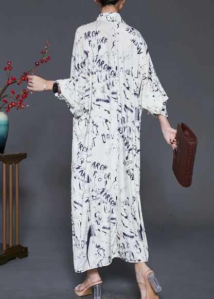 White Tie Dye Cotton Shirt Dresses Side Open Spring