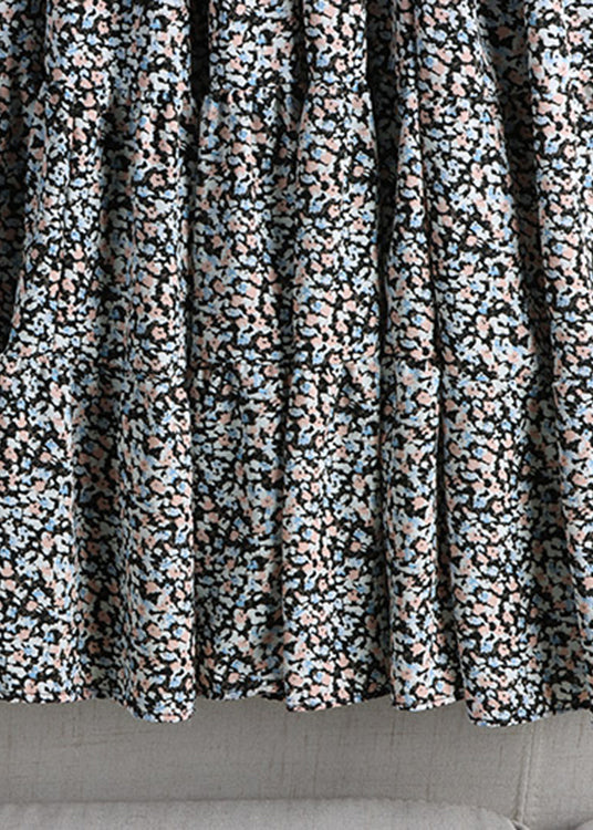 Simple Green Patchwork Elastic Waist Print a Line Skirt Fall
