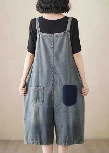 Handmade Light Blue High Waist Denim Jumpsuit Sleeveless