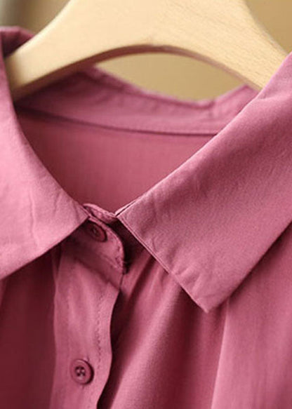 Rose Peter Pan Collar Drawstring Pockets Shirt Top Bracelet Sleeve