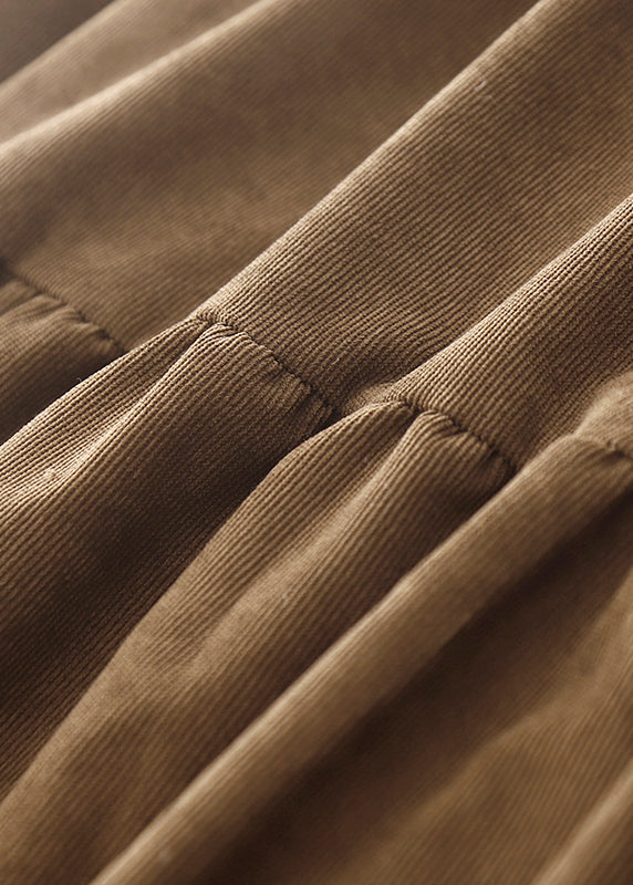 Brown Oversized Patchwork Corduroy Maxi Dresses Spring