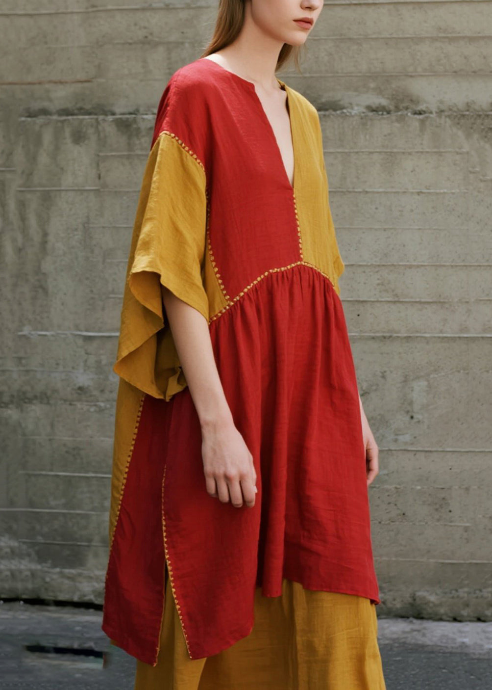 Orange Asymmetrical Patchwork Cotton Dresses Summer
