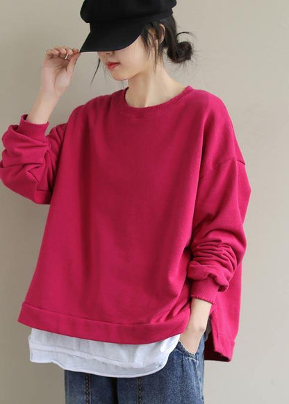 O Neck False Two Pieces Spring Work Outfits Rose Blouses