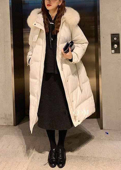 Black Fur Collar Hooded Tie Waist Fine Cotton Filled Puffers Coat Winter