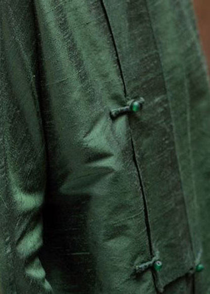 Chinese Style Green Stand Collar Button Tops Long Sleeve