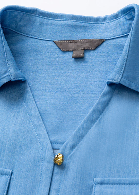 Denim Blue Peter Pan Collar Button Shirt Fall