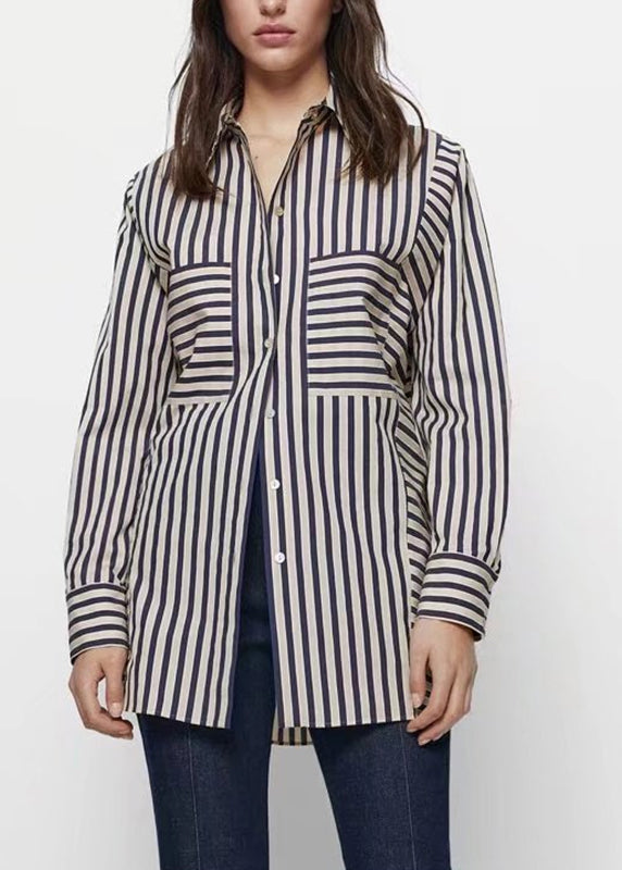 Asymmetrical Striped Patchwork Shirts Spring