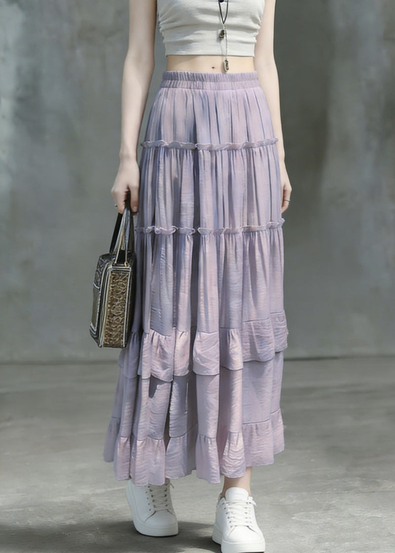 Art Purple Ruffled Patchwork Maxi Skirts