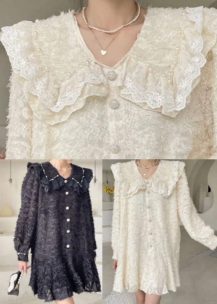 Apricot Button Patchwork Dress Spring
