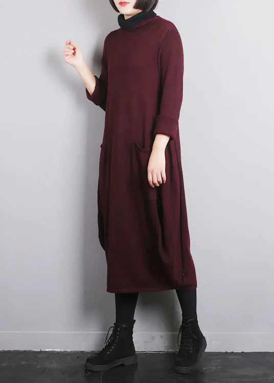 Mulberry O-neck Knit Cotton Thread Sweater Dress Fall