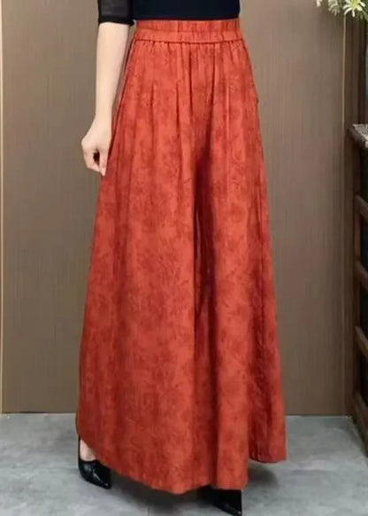 Orange Pockets Jacquard Cotton Wide Leg Pants Summer