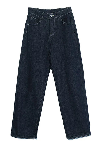 Classy Navy High Waist Cotton Denim Pants Fall