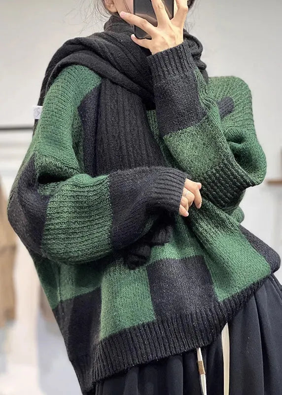 Versatile Green O Neck Thick Knit Sweaters Fall