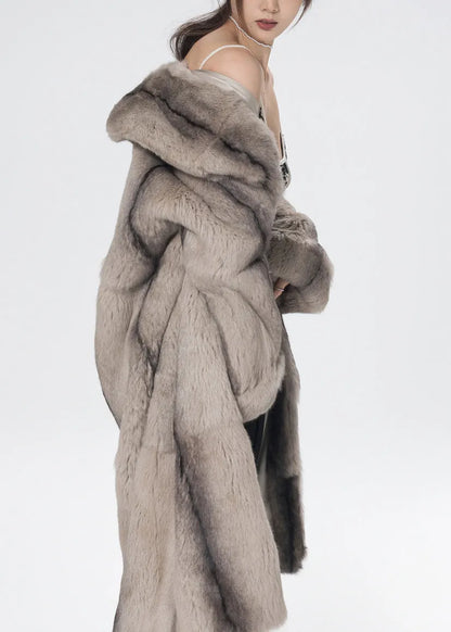 Light Yellow Peter Pan Collar Rabbit Fuzzy Fur Coat Winter