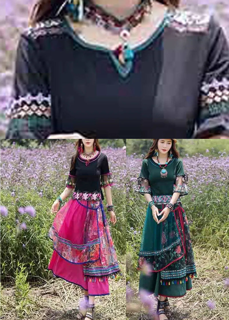 Green O-neck Top and Skirts Tulle Two Piece Set Summer