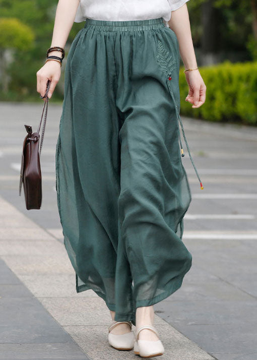 Army Green Linen Pants Side Open Drawstring Spring
