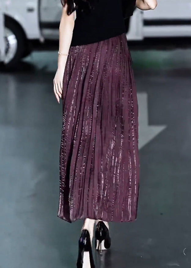 Purple Elastic Waist a Line Skirt Summer