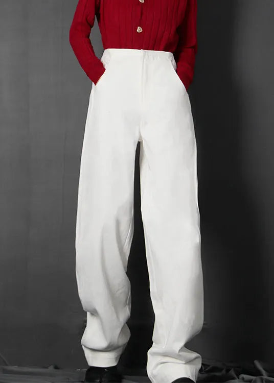 White Zip Up Pockets Denim Pants Trousers Spring