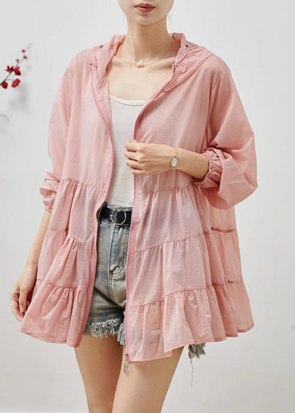 Pink Spandex Upf 50+ Coats Hooded Wrinkled Summer