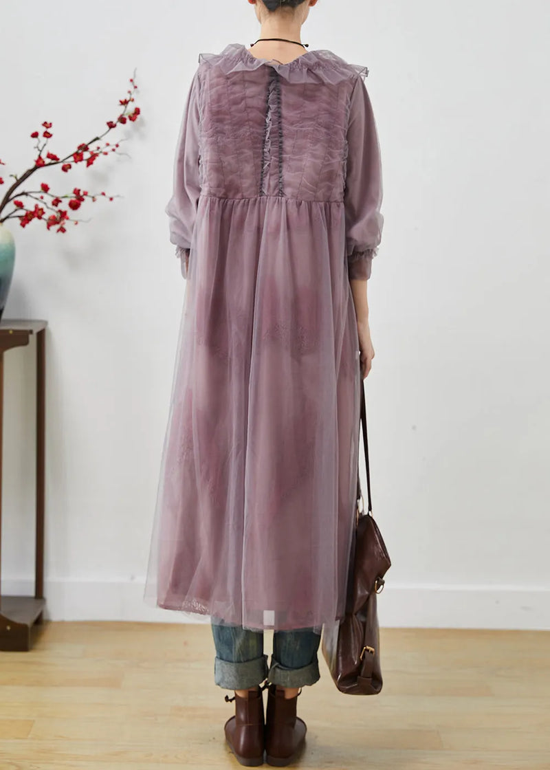 Purple Oversized Organza Maxi Dress Print Spring